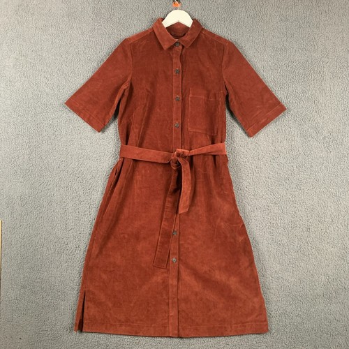 TOAST Dress Womens UK 10 Brown Long Corduroy Needle Cord Short Sleeves Belted - Picture 1 of 10