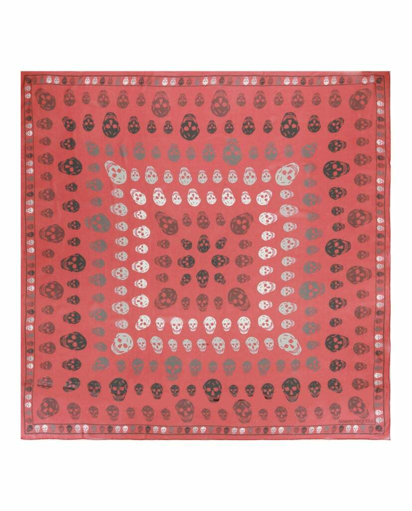 NWT Alexander McQueen Red Silk Box Skull Printed Scarf | eBay