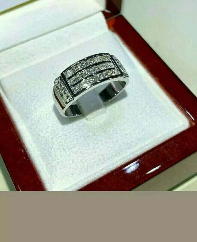 1/5Ct White Round Cut Mens Engagement Wedding Ring In Solid 14K White Gold - Image 3 of 4