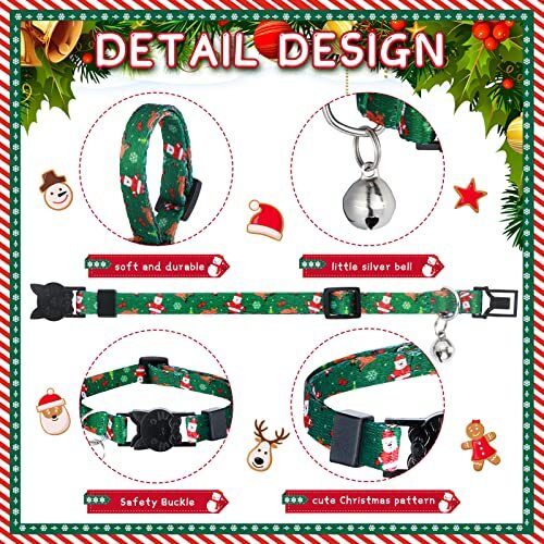 12 PCS Christmas Cat Collar Thanksgiving Breakaway Cat Collars with Bell Santa - Picture 3 of 7
