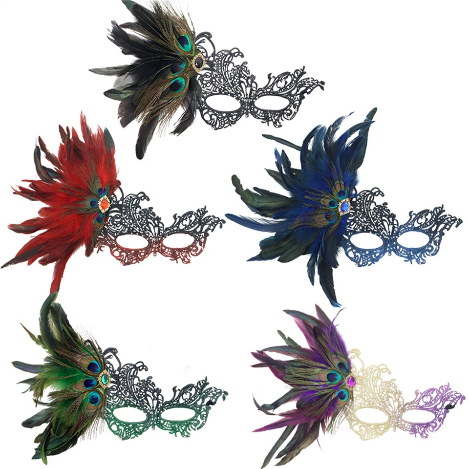 Sexy Ladies Masquerade Feather Venetian Mask Fancy Dress Party Eye Mask Props - Image 2 of 4