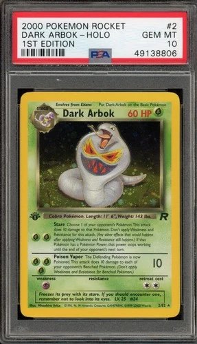 Pokemon Dark Arbok Team Rocket 1st Edition Holo Rare #2 PSA 10 Gem Mint