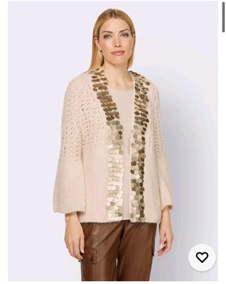 Strickjacke beige 48 rick cardona Damen Pailletten champagner UVP: 69,99  4.4451