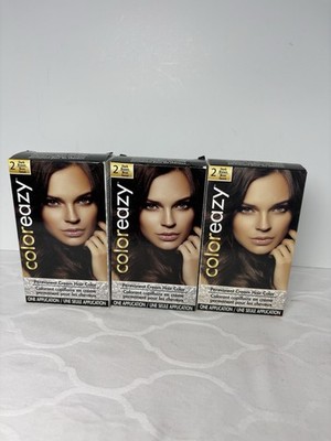 3 Lot Coloreazy Permanent Cream Hair Color One Application #2 Dark Brown New