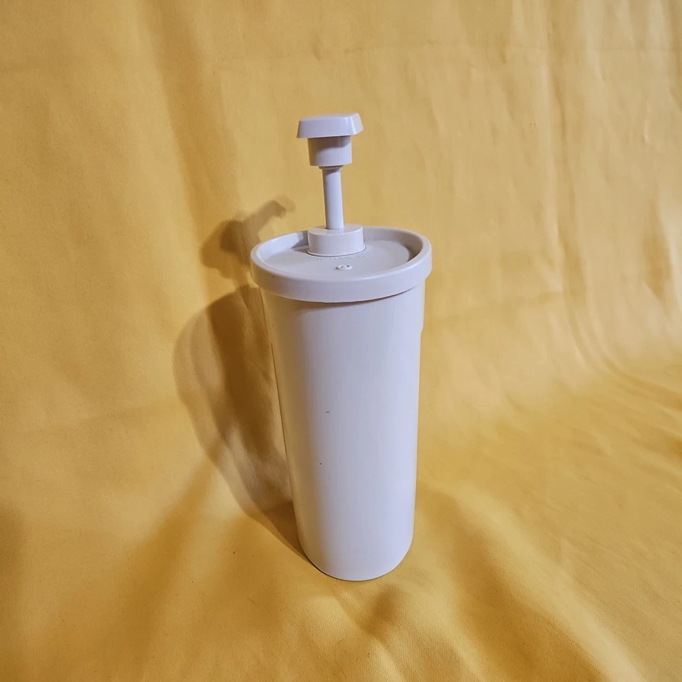 Vintage Tupperware 640 Condiment/Soap Container & 1553 Pump ALMOND  - Image 2 of 4