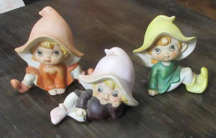 Vintage HOMCO Pixie Elves Fairies Set of 3 Figurines Ceramic #5213