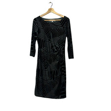 Principles Ladies Black Velvet Dress  Size 10P Geometric Pattern – ¾ Sleeves