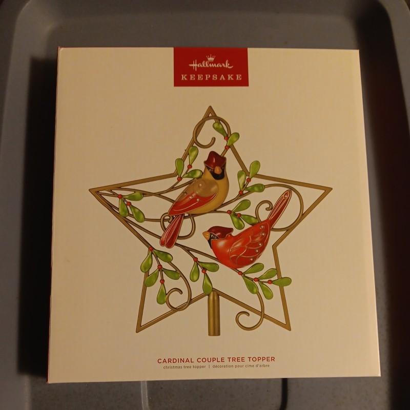 Hallmark Keepsake Cardinal Couple Star Christmas Tree Topper Red Green Gold