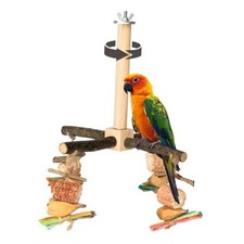 Rotating Parrot Perch Toy with Chew Toy, Natural Chew Toys Natural Wood Color