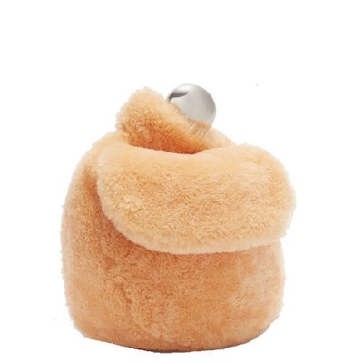 JIL SANDER  Sphere Plush Shearling Pouch Handbag in Mandarin
