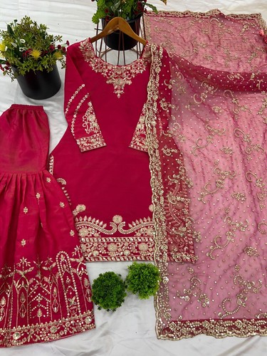 Robe de fête de mariage indienne pakistanaise Salwar Kameez costume Bollywood Sharara - Photo 4/7