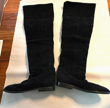 EUC Black Knee High Suede Leather Boots 4 1/2" Slit in Back 7 Synthetic Sole