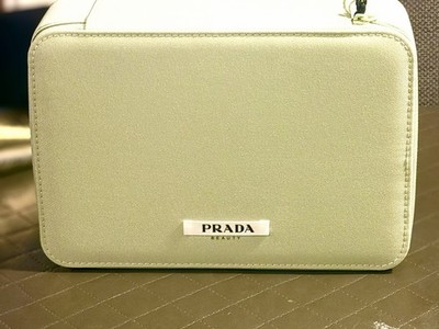 Prada Beauty Green Zip Makeup Case Cosmetic Pouch with Mirror