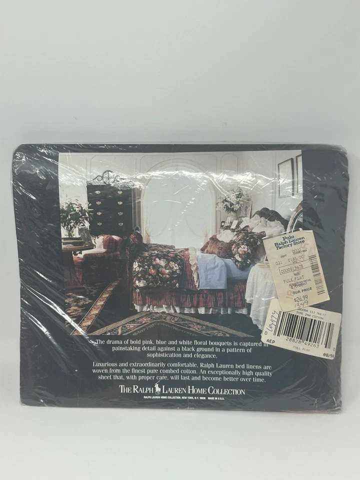 Ralph Lauren Isadora III Multi Irregular Full Flat Sheet Black Floral Vtg New! - Image 2 of 4