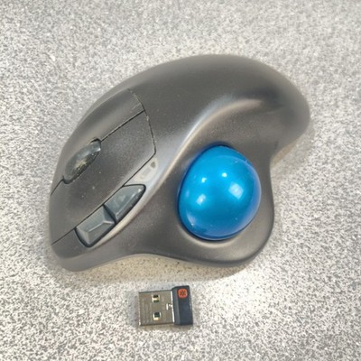 Logitech M570 Wireless Trackball Ergonomic Mouse Blue Ball w/USB Receiver Dongle