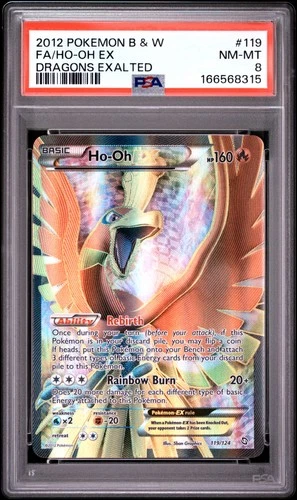 2012 POKEMON BLACK & WHITE DRAGONS EXALTED #119 FULL ART/HO-OH EX PSA 8