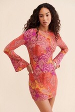 Urban Outfitters Silence + Noise Sandra Pink Paisley Scoop Mini Dress Size XL