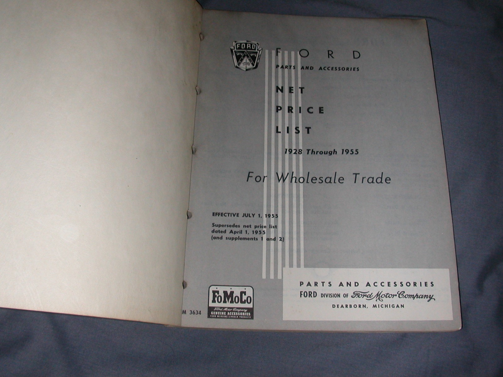 1928년부터 1955년까지 포드 자동차 부품 및 액세서리 가격표 - 양식 3634 2