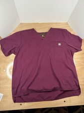 Carhartt Mens XL Liberty Ripstop Scrub Top Burgundy V Neck Medical Workwear