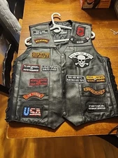 Event Leather ELM3920 Men's Genuine Motorcycle Leather Patched Biker Vest w/6...