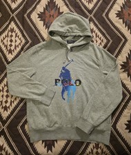 Polo Ralph Lauren Big Pony Fleece Pullover Hoodie Ombre Spell Out Gray Large