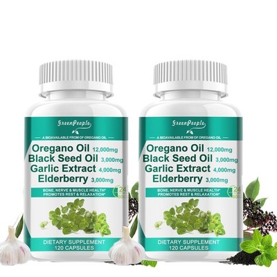 2x Oregano Oil with Black Seed Oil Garlic Olive Leaf Extract -Immune Support