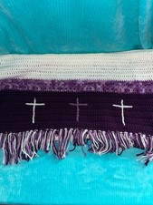 NEW Handmade Crochet Purple Lap Blanket Throw Afghan Cozy 62x29" Religious Cross