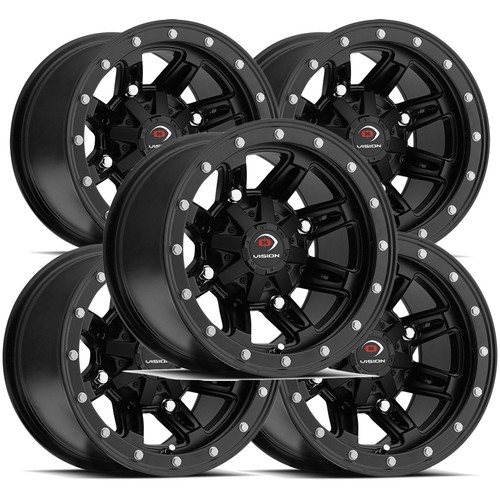 (Set of 5) Vision UTV 550 12x7 4x110 +2.5mm Matte Black Wheels Rims 12 ...