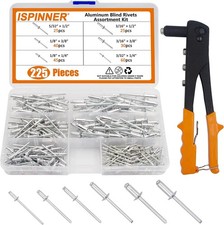 225pcs Aluminum Blind Rivets Assortment Kit with Heavy Duty Hand Riveter Rivet G