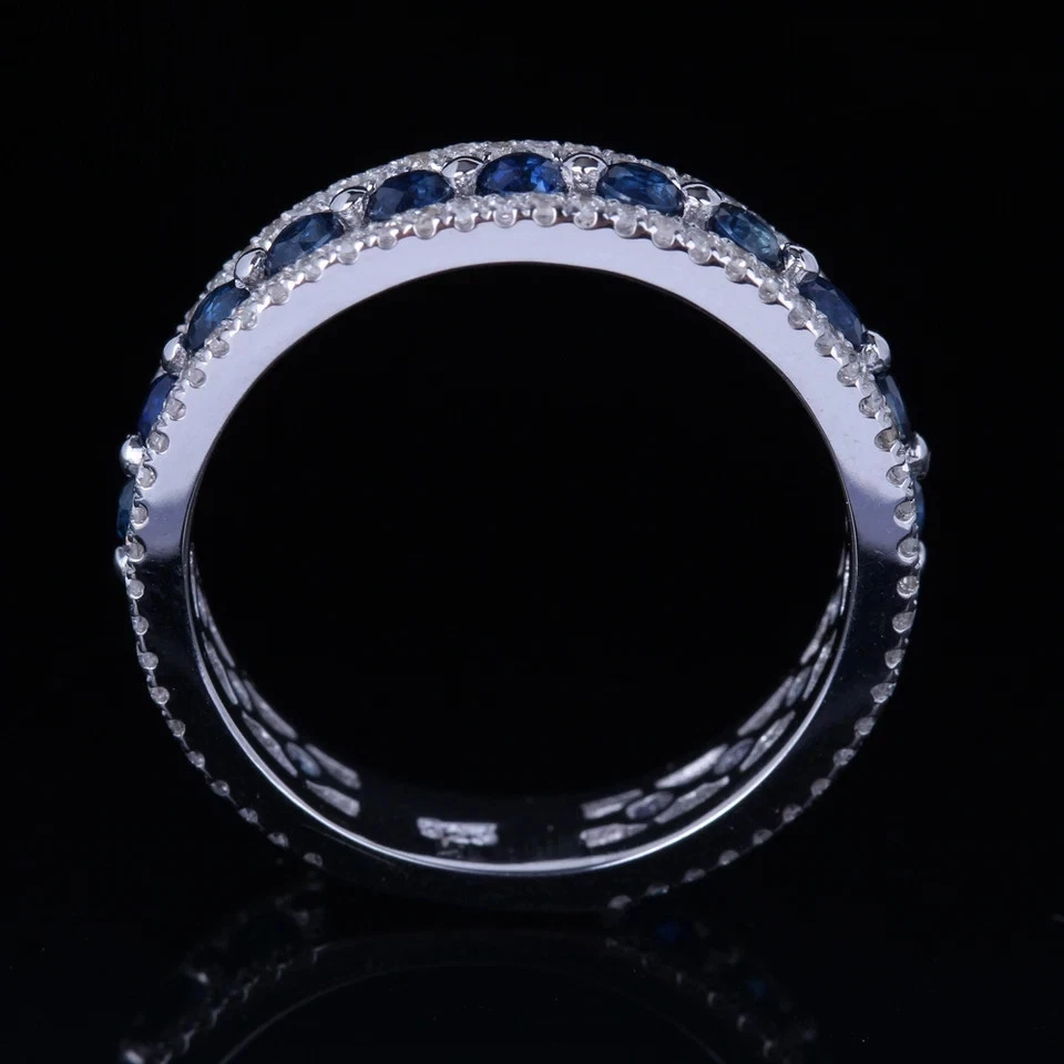 2Ct Lab Created Sapphire & Diamond Eternity Wedding Band 14k White Gold Plated - Image 3 of 4