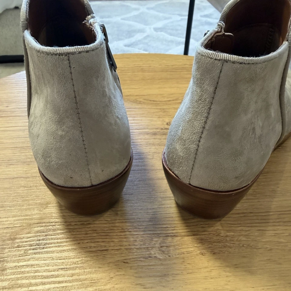 Sam Edelman Suede Ankle Boots Taupe Gray Beige Side Zip Low Block Heel Booties 7 - Imagen 2 de 4