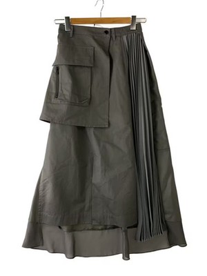 AULA (AULA AILA) Mixed-Material Long Skirt, Size 0, Polyester, Gray, 1221-07008