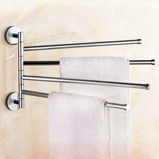 4 Arms Swivel Towel Bar Stainless Steel Bathroom Rack Wall Mount Space Saver Rod