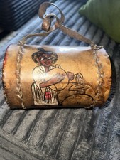 Small Vtg Ethiopian Goat Leather Hand Painted Drum African Coptic Ethnic Art
