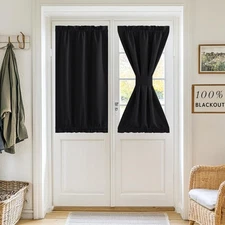 RYB HOME 100% Blackout French Door Curtain for 26W x 40L (Pack of 1), Black 