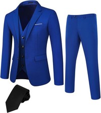 Men's 3 Piece Slim Fit Suit Set 2 Button Blazer Jacket Vest Pants Tie Wedding