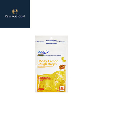 Equate Menthol Cough Drops, Honey Lemon Flavor, Sore Throat Relief, 30 Ct