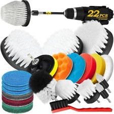 22Pack Drill Brush Attachments Set, Scrub Pads & Sponge, Buffing Pads