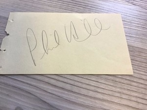 AUTOMOBILIA-PHIL HILL SIGNED WHITE CARD-FERRARI-SPA-GRAND PRIX=MONACO