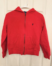 Polo Ralph Lauren Boys Red Full Zip Hooded Fleece Logo Hoodie M 10-12 
