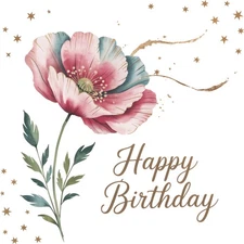 Happy Birthday Sticker (3 Inch) Elegant Flower Gold Stars Celebrate Party !