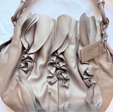 Prada Nappa Mordore Ruffle Hobo Bag Silver Grey Leather Shoulder Handbag DustBag