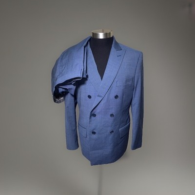 Linea Uomo Men Blue Performance Double Breasted Suit Wool  Blend 40 Short 34W