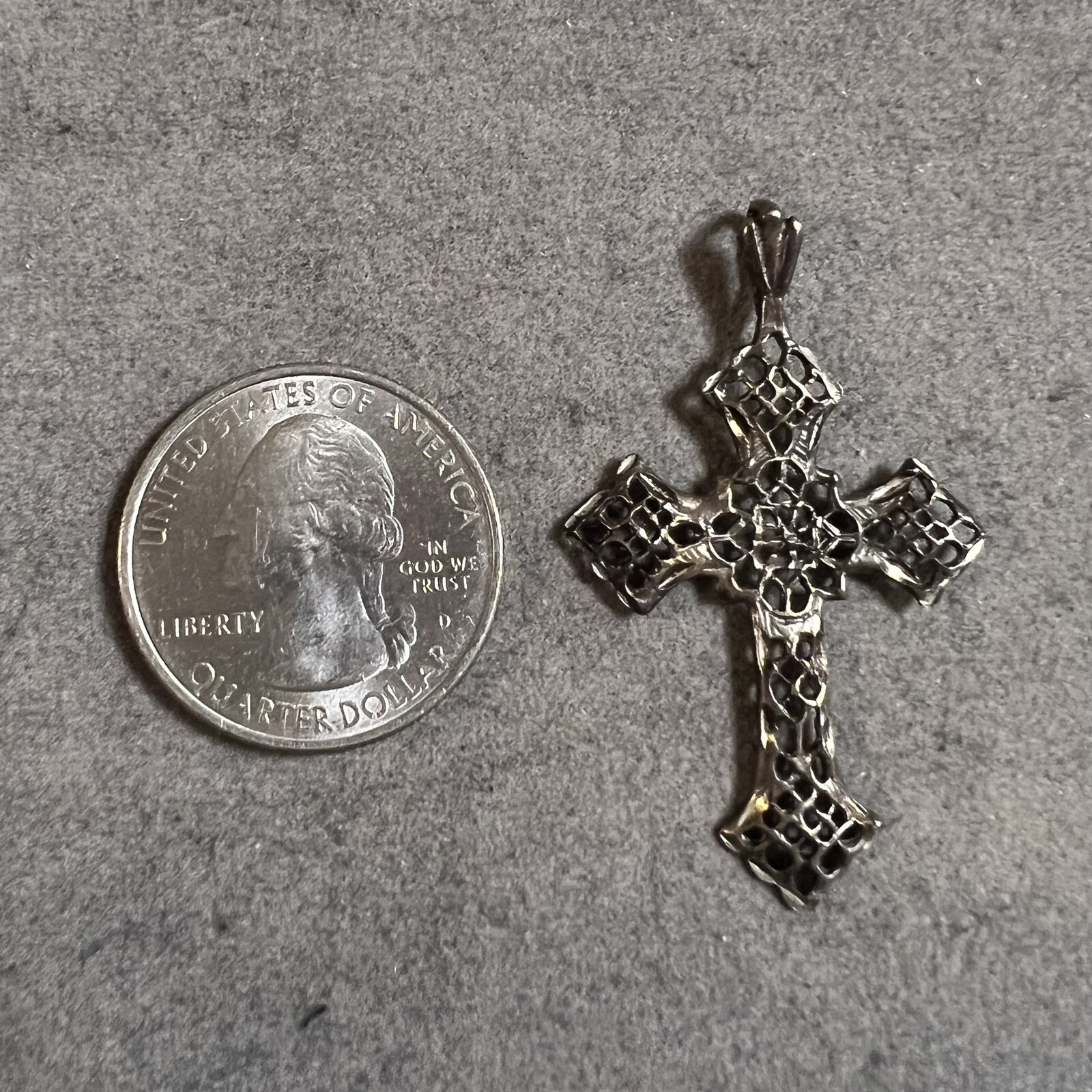 Vintage Cut Out Filigree Religious Cross Sterling Silver Pendant Signed ...