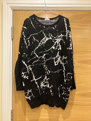 b+ab Damen Pullover Rundhals Longpullover Kaschmirmischung schwarz weiß gesprenkelt XS