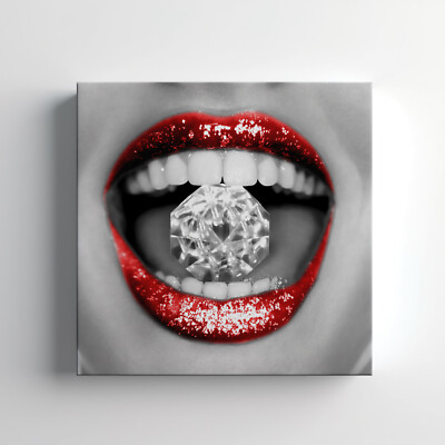 Lippen Glänzend Diamant Modern Leinwandbild Wandbild, Wohndeko Wandbehang