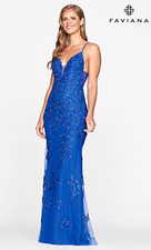 NEVER WORN: Faviana S10509 Royal Blue Long Prom Dress Lace Embroidered Sz 6