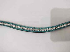 Leather Bridle Brow Band Blue/White 3 Row Clear Crystal.