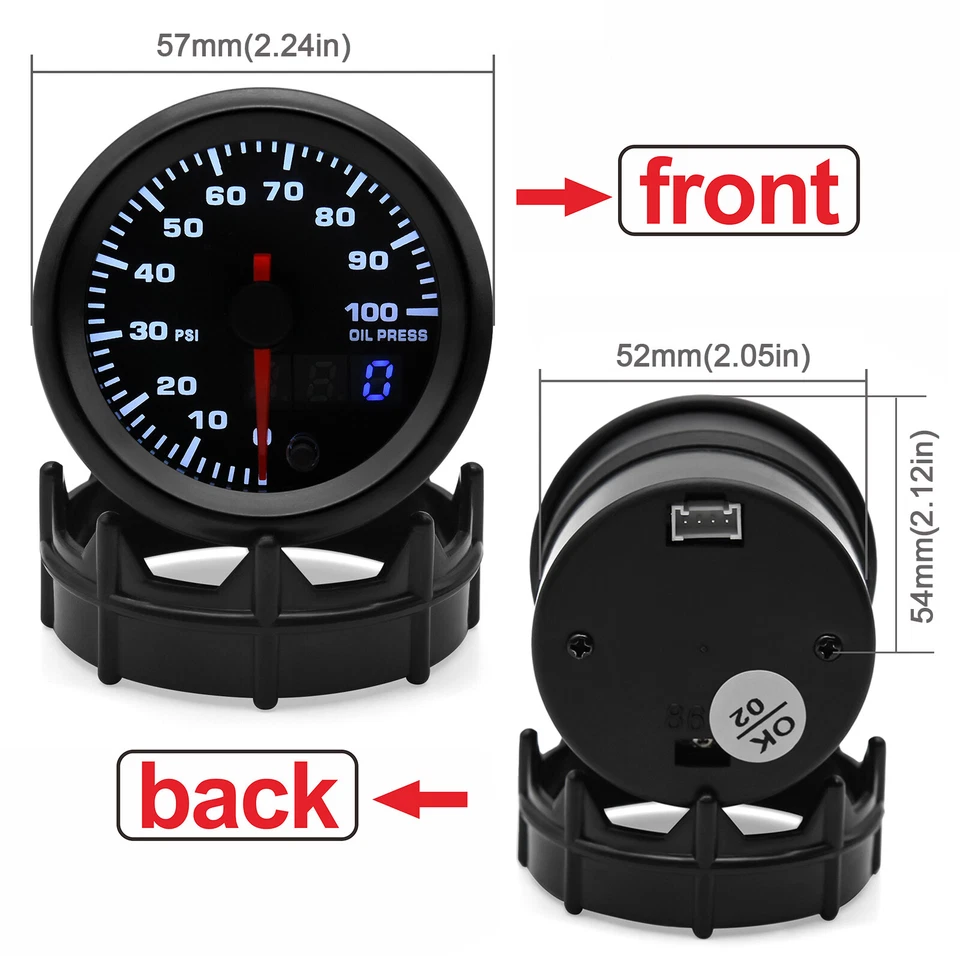 52mm Digital&Pointer 7 Color LED Oil Pressure Gauge 0-100 Psi Meter with Sensor - Image 2 of 4