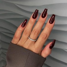 Dark Red Press On Nails Medium Long Square Nails Press Ons glossy burgundy